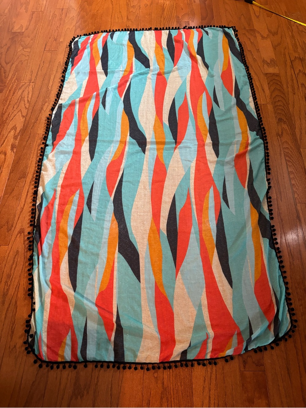 Prana Multicolor Wave Wrap/Scarf with Pom Accent